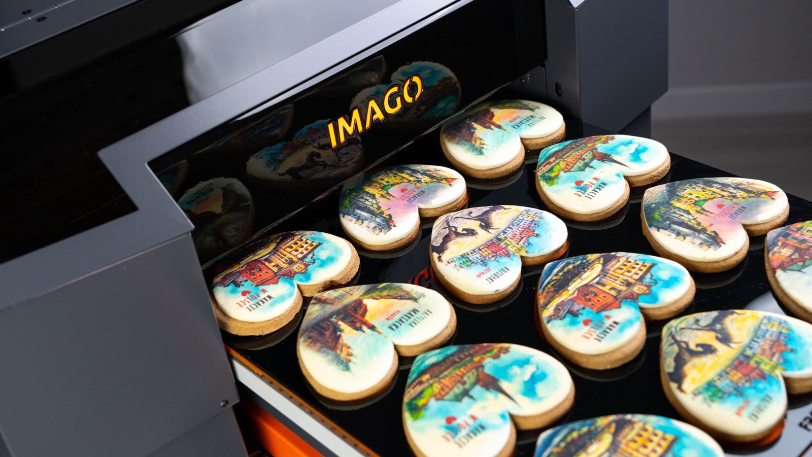 Heart-shaped cookies with colorful designs